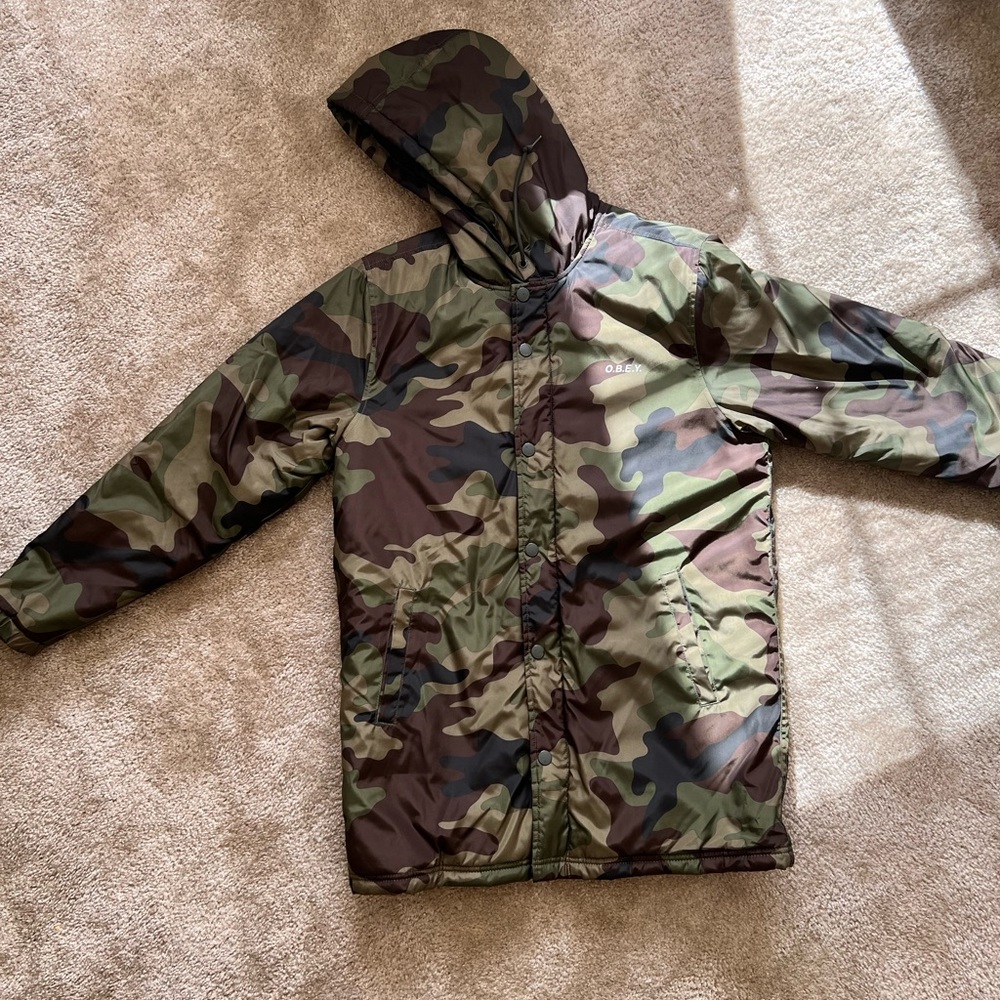 Obey Mens M Jacket Coat Camo Pattern Hood